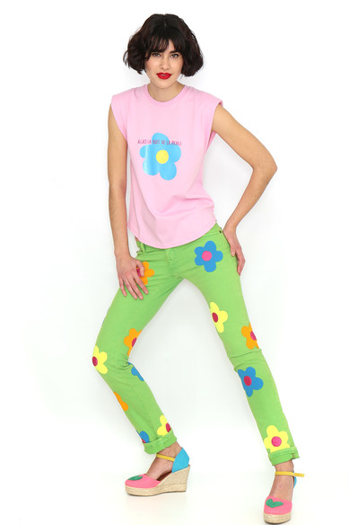 Agatha ruiz de la prada CAMISETA ROSA HOMBRERAS FLOR Liquidación