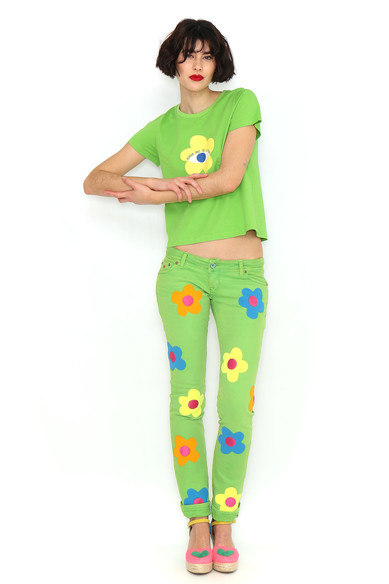 Agatha ruiz de la prada CAMISETA VERDE FLOR AMARILLO Grandes ahorros