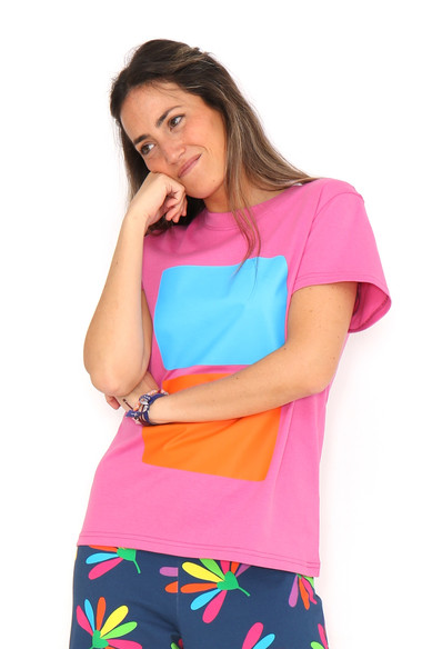 Agatha ruiz de la prada CAMISETA 2 CUADROS NARANJA Y AZUL Envío gratis