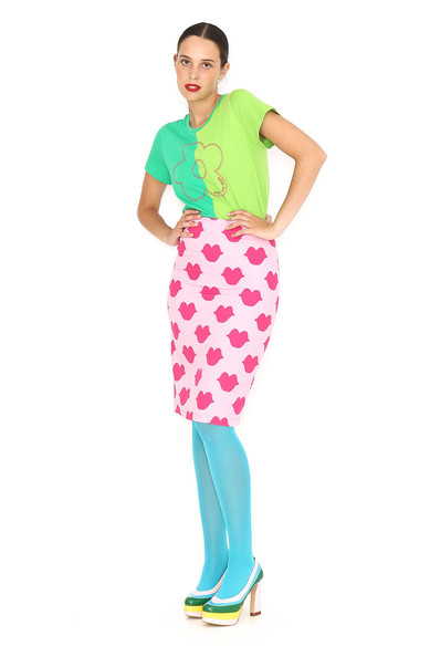 Agatha ruiz de la prada FALDA LAPIZ ROSA BESOS Liquidación