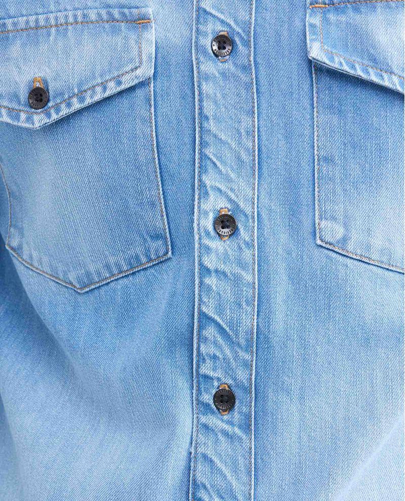 Chevignon Camisa en Denim Rígido Slim Fit Manga Larga Azul Claro Lavado Vintage para Hombre En oferta