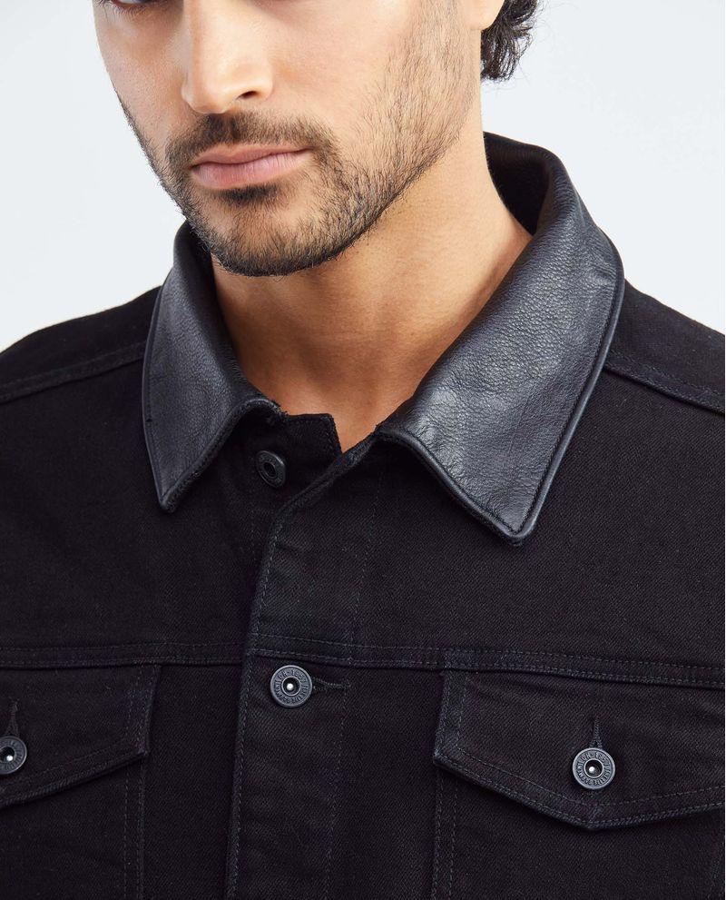 Chevignon Chaqueta de Hombre en Denim Tipo Trucker Straight Fit - Negro Cuello y Bolsillo en Cuero Rebajas de fábrica