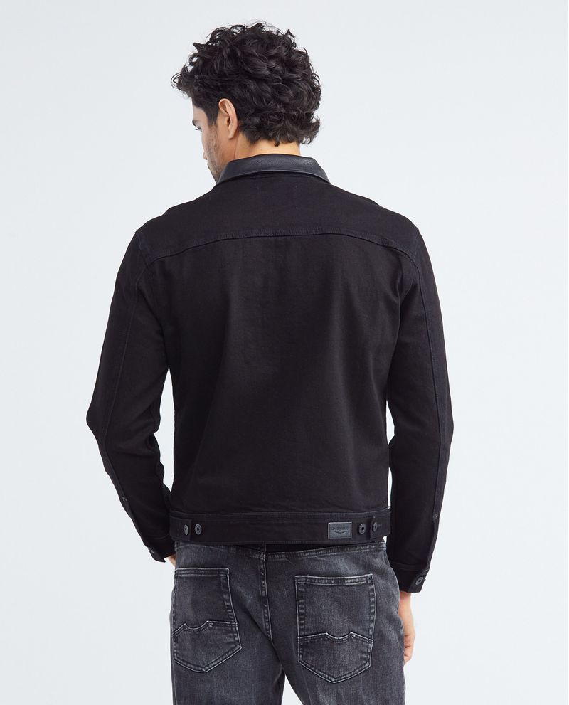 Chevignon Chaqueta de Hombre en Denim Tipo Trucker Straight Fit - Negro Cuello y Bolsillo en Cuero Rebajas de fábrica