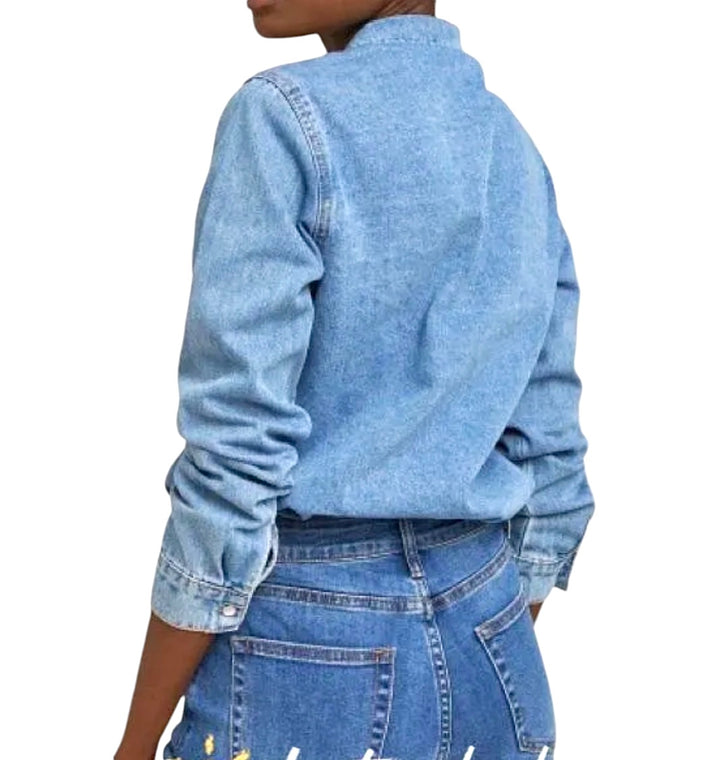 jolie jolie Camisa denim azul Última moda