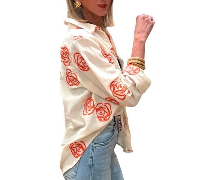 jolie jolie Camisa bordada beige&naranja Descuento por venta flash