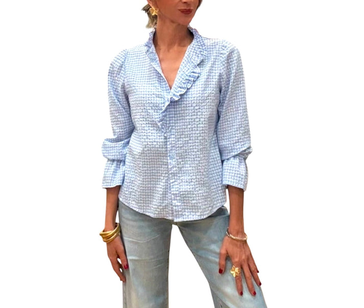 jolie jolie Camisa vichy azul celeste Ofertas especiales