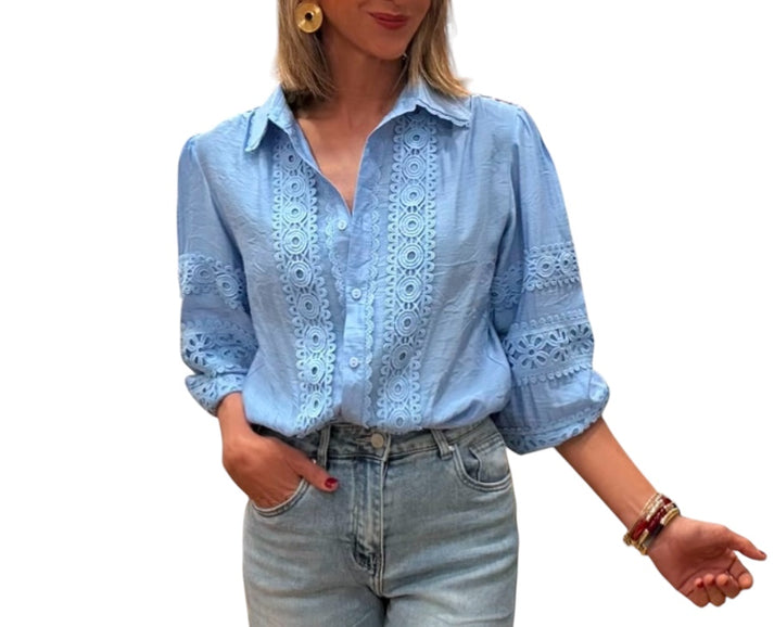 jolie jolie Camisa bordados azul celeste Grandes ahorros