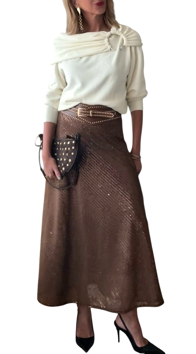 jolie jolie Falda lentejuelas marrón Promoción trimestral