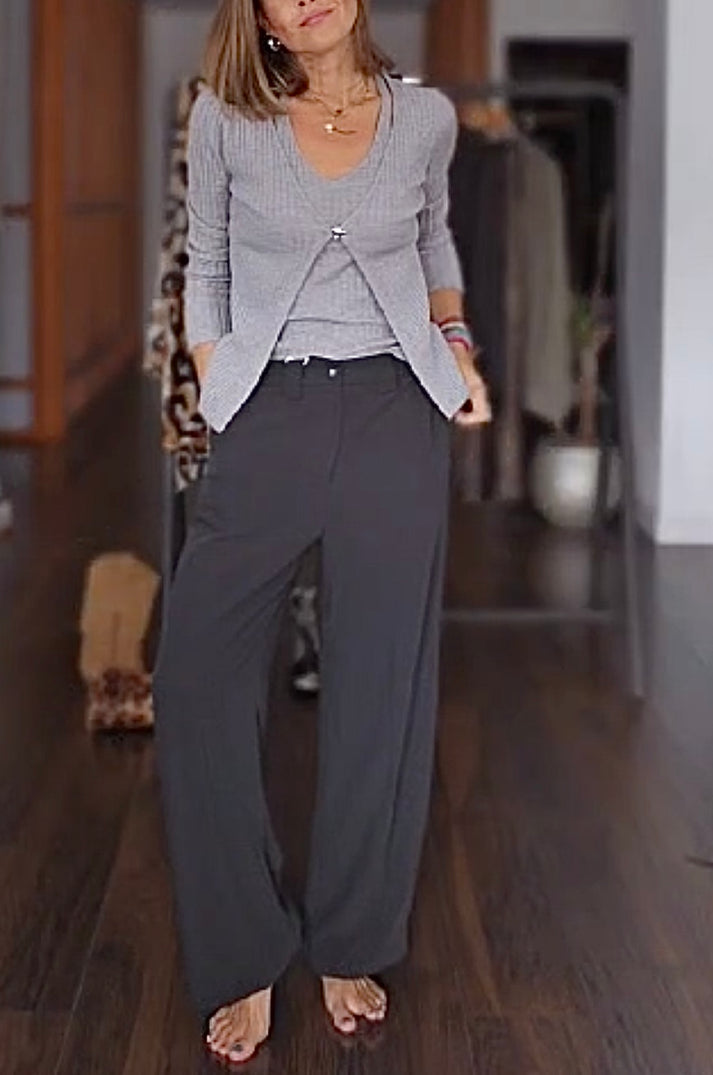 jolie jolie Pantalón traje fino negro Descuento