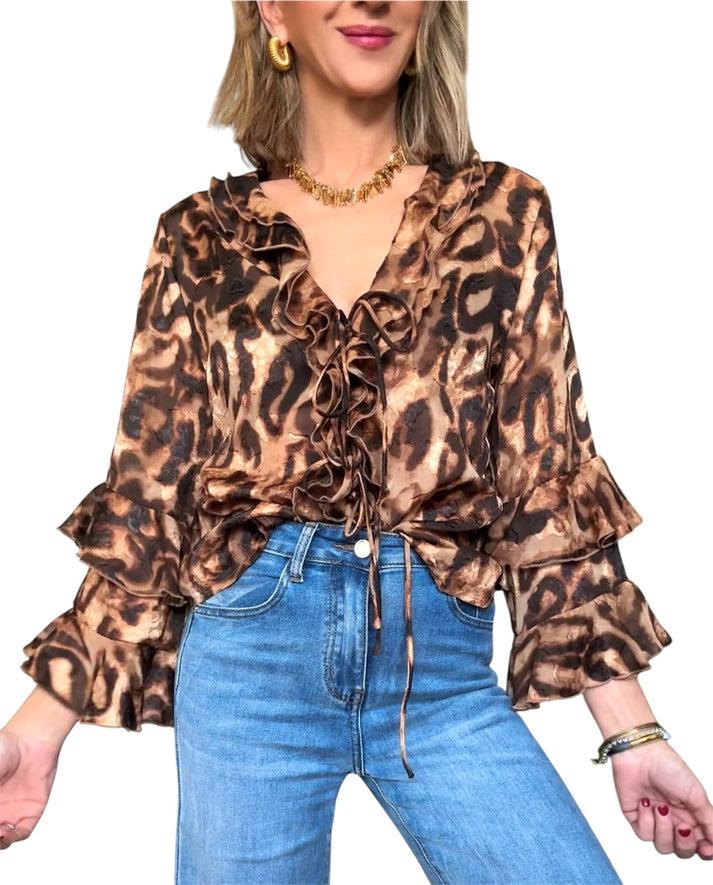 jolie jolie Camisa print volantes Liquidación