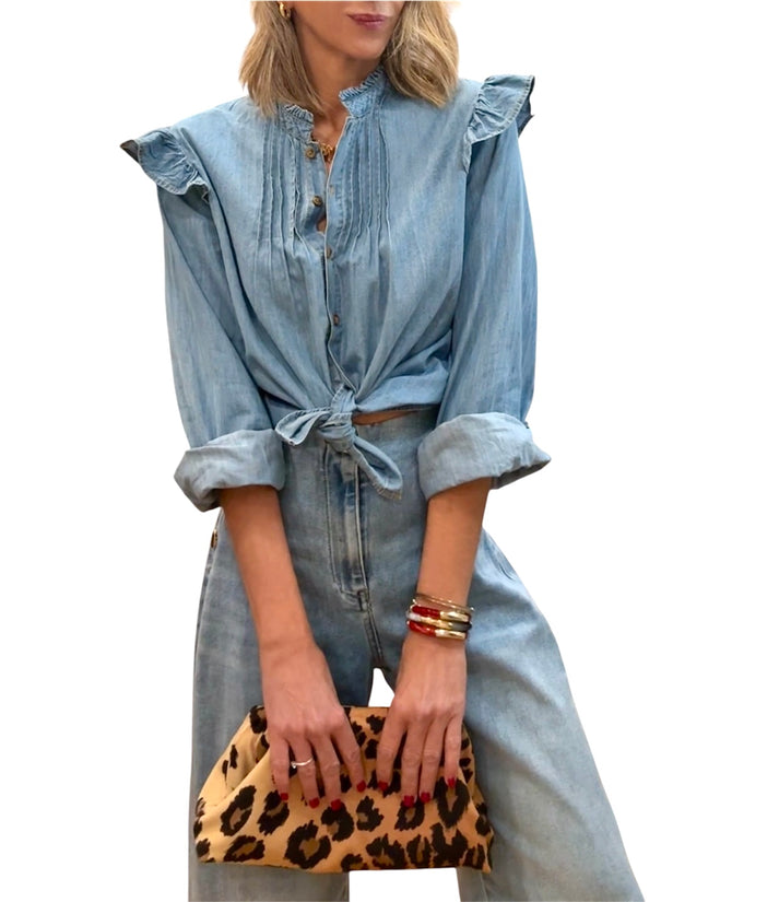 jolie jolie Camisa denim volantes Mejor oferta