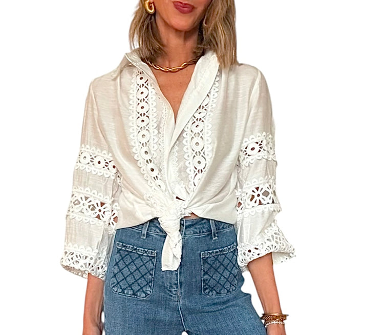 jolie jolie Camisa bordados blanca Rebajas top