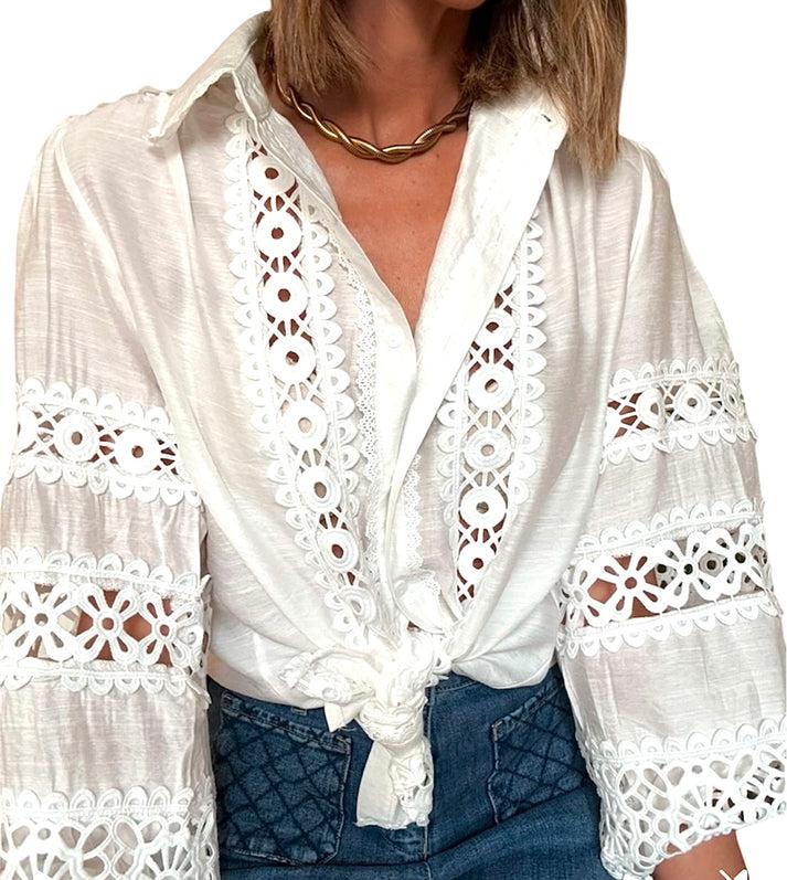 jolie jolie Camisa bordados blanca Rebajas top