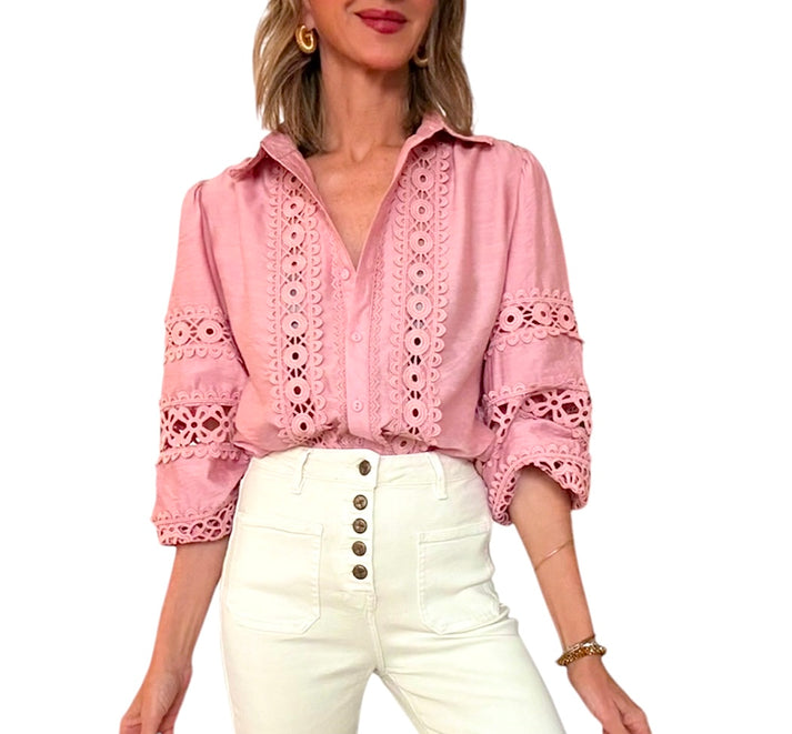 jolie jolie Camisa bordados rosa Envío gratis