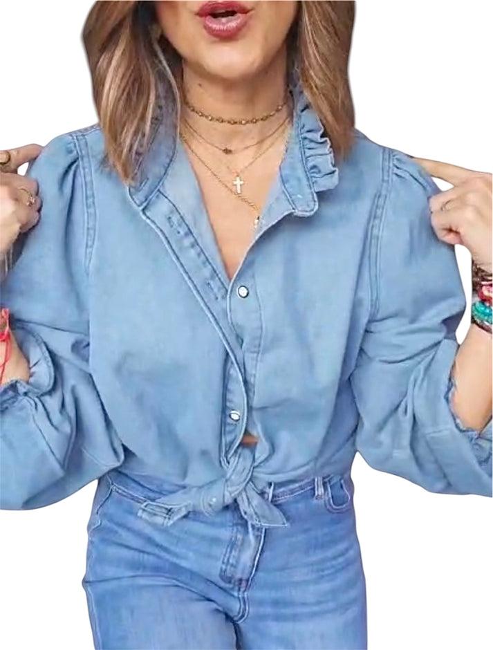 jolie jolie Camisa denim azul Envío gratis