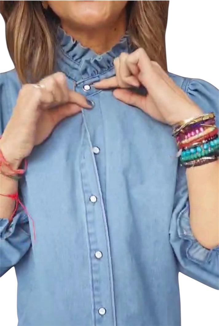 jolie jolie Camisa denim azul Envío gratis