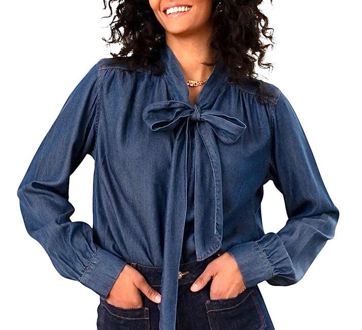 jolie jolie Camisa denim lazo azul oscuro Último día