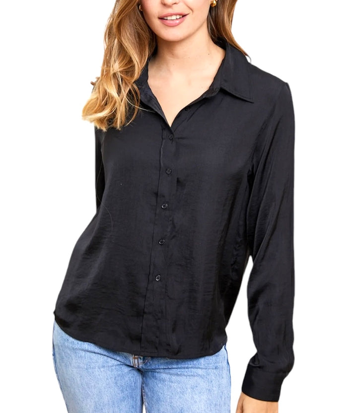 jolie jolie Camisa satinada negra Precio de fábrica