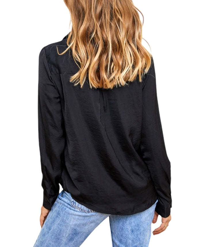 jolie jolie Camisa satinada negra Precio de fábrica