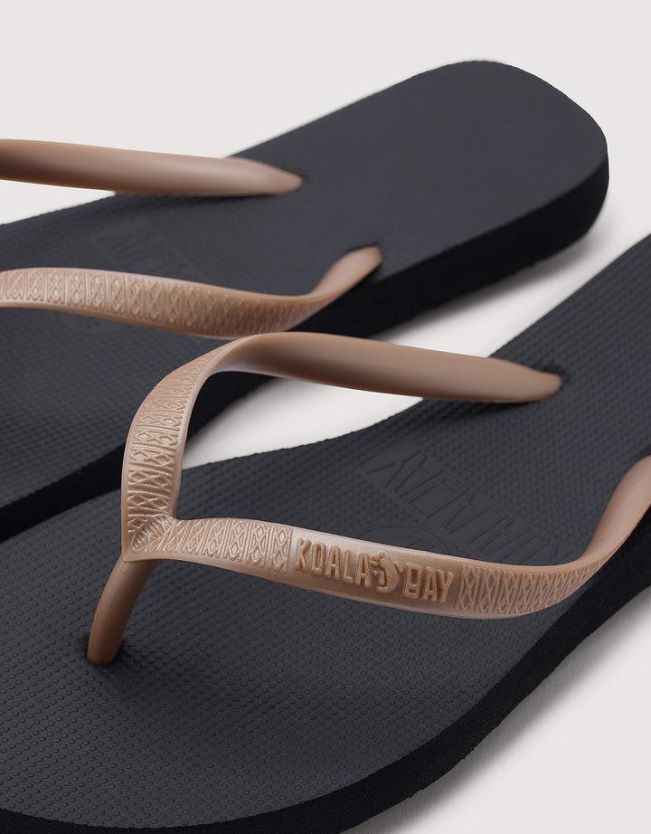 koala bay Chancla Dedo Negro y Oro - Mundaka Rebajas de fábrica
