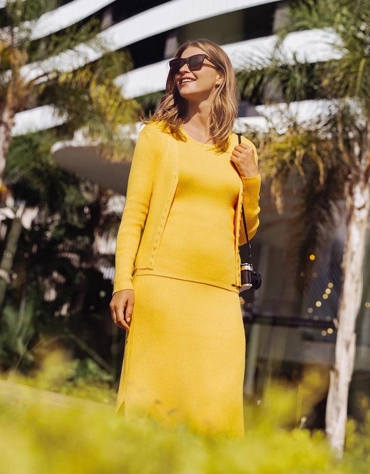 koala bay Falda Midi Botones Mostaza - Erepit Precio de fábrica