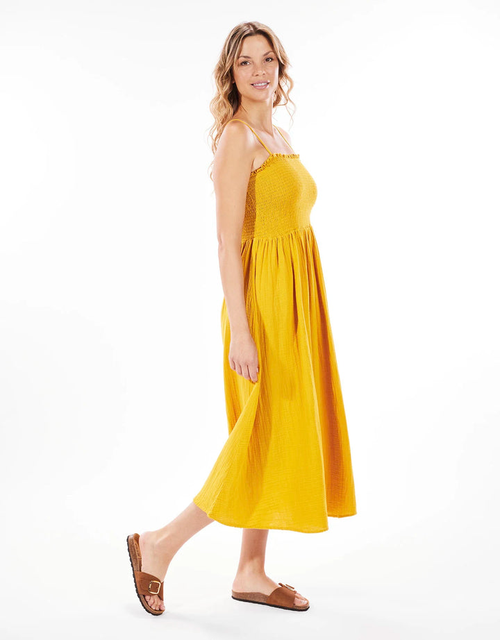 koala bay Vestido Largo Algodón Mostaza - Bibin Precio ultrabajo