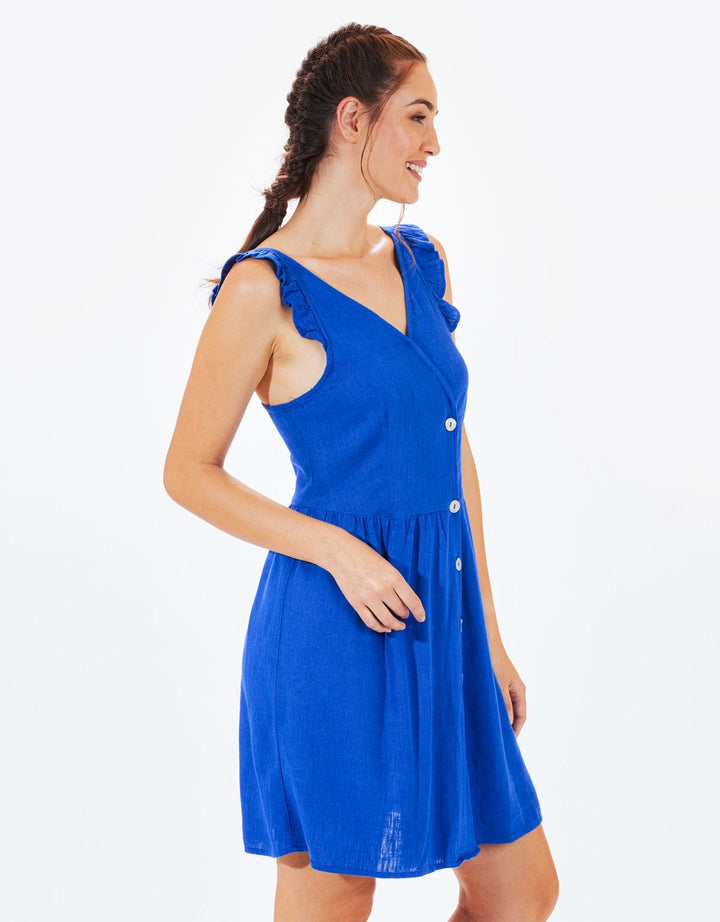 koala bay Vestido Corto Tirantes y Botones Azul - Sami Descuentos del mes