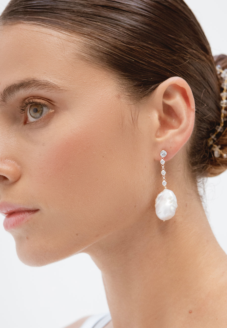 lavani Pendientes Celine Plata Perla Barroca Ventas relámpago