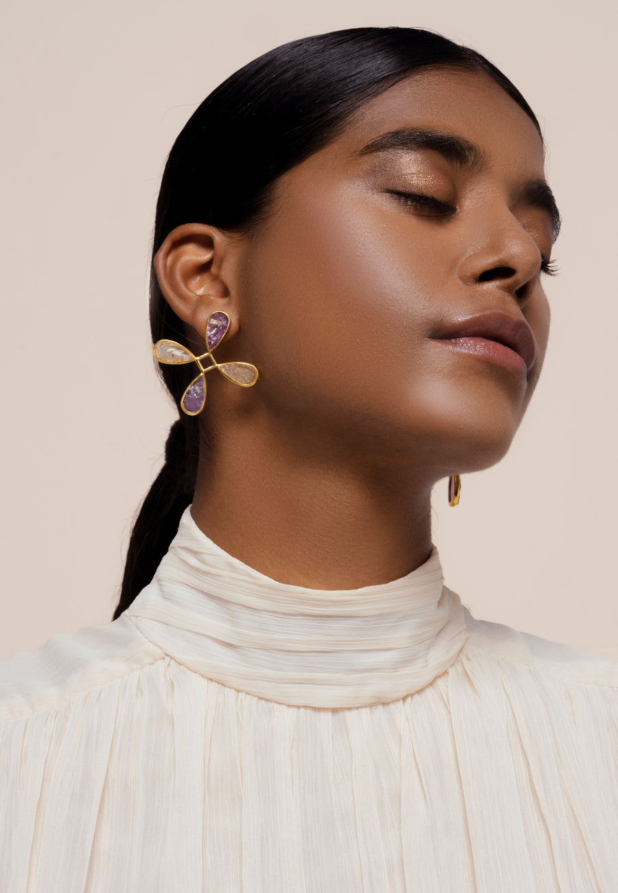 lavani Pendientes Namasté Morado Amarillo Tienda