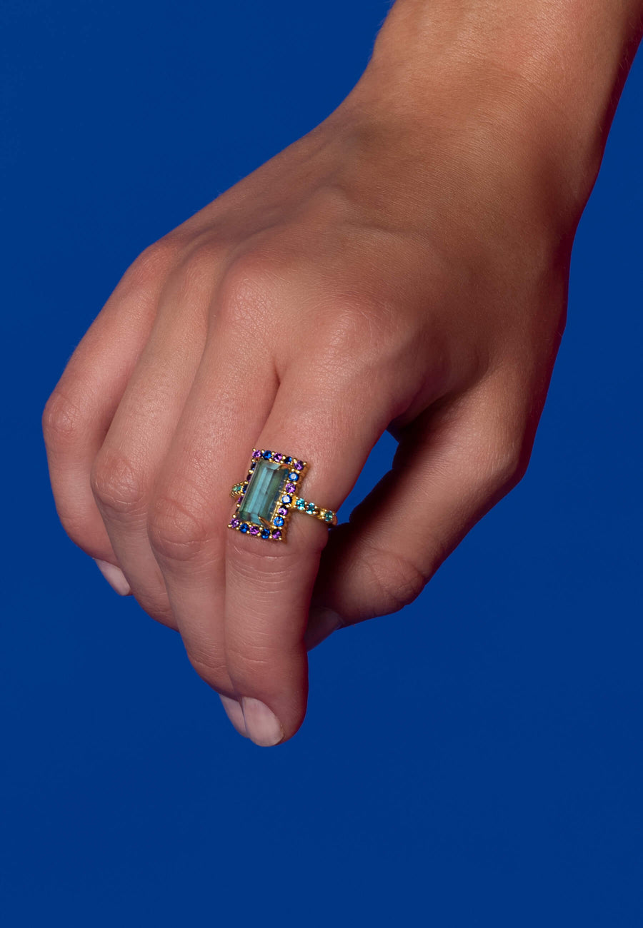 lavani Anillo Rivoli Rosetón Aguamarina y Morado Ahorra y exporta