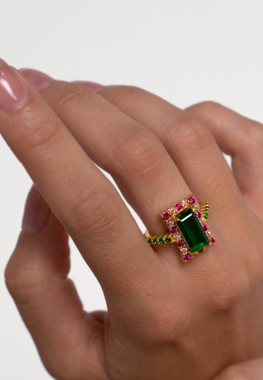 lavani Anillo Rivoli Fucsia y Verde Precios de Black Friday