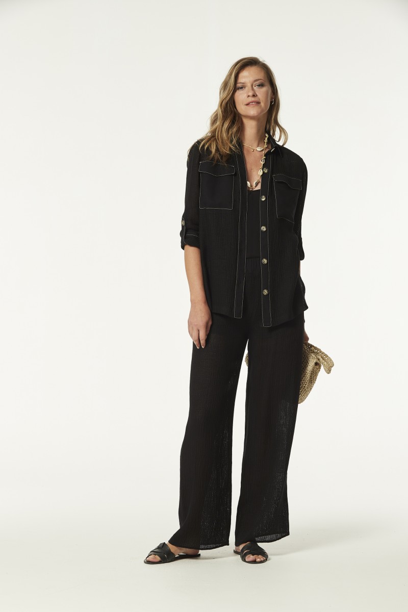 oky coky PANTALÓN IWIRA REJILLA DE LINO Última moda