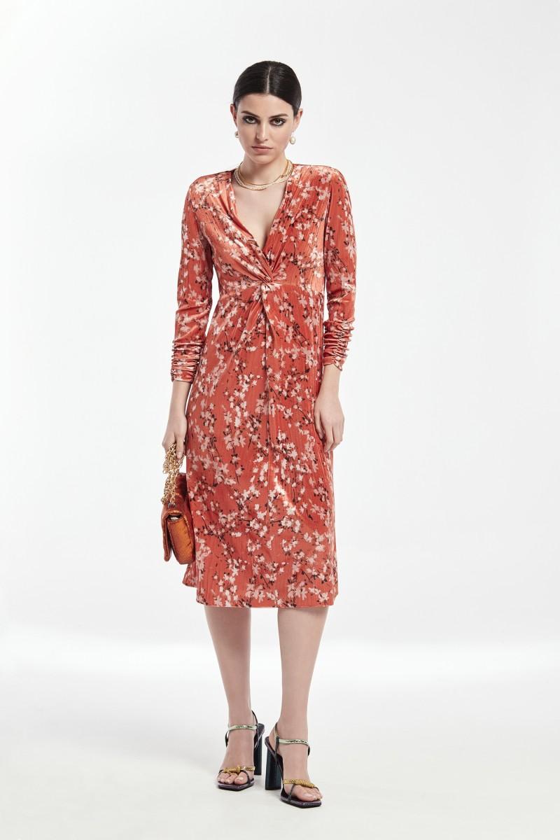 oky coky VESTIDO CONTO DETALLE NUDO FRONTAL TERCIOPELO ESTAMPADO