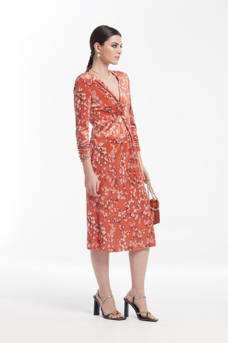 oky coky VESTIDO CONTO DETALLE NUDO FRONTAL TERCIOPELO ESTAMPADO Outlet