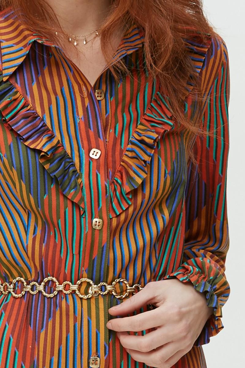 oky coky VESTIDO CAMISERO VOLANTE-VISCOSA ESTAMPADA Descuento