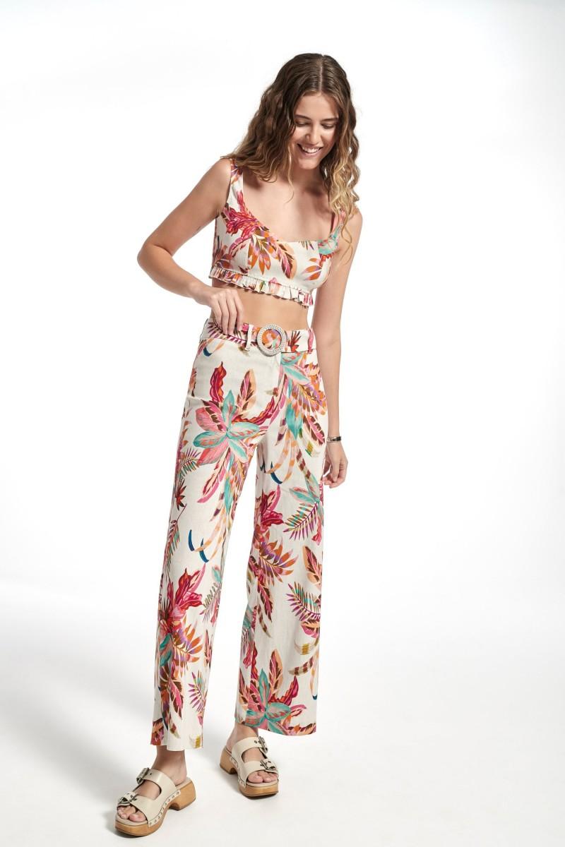 oky coky PANTALÓN CARRIE LINO STRETCH ESTAMPADO