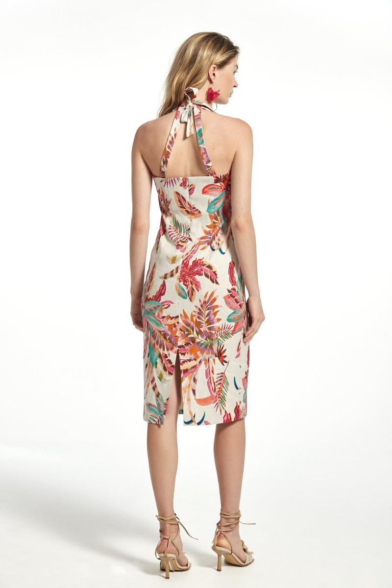 oky coky VESTIDO TASKER LINO STRETCH ESTAMPADO Tienda de fábrica