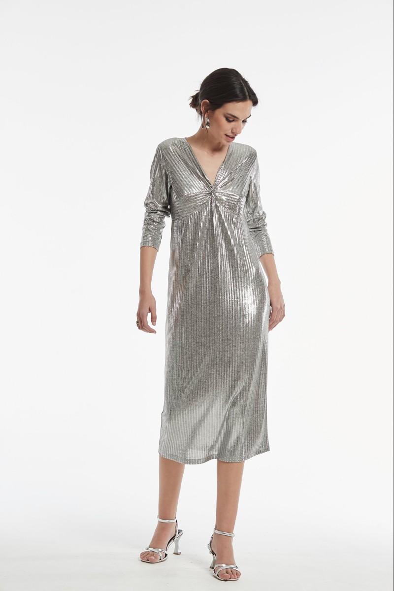 oky coky VESTIDO ARPON PUNTO CANALÉ LAMINADO BRILLO Oferta exclusiva
