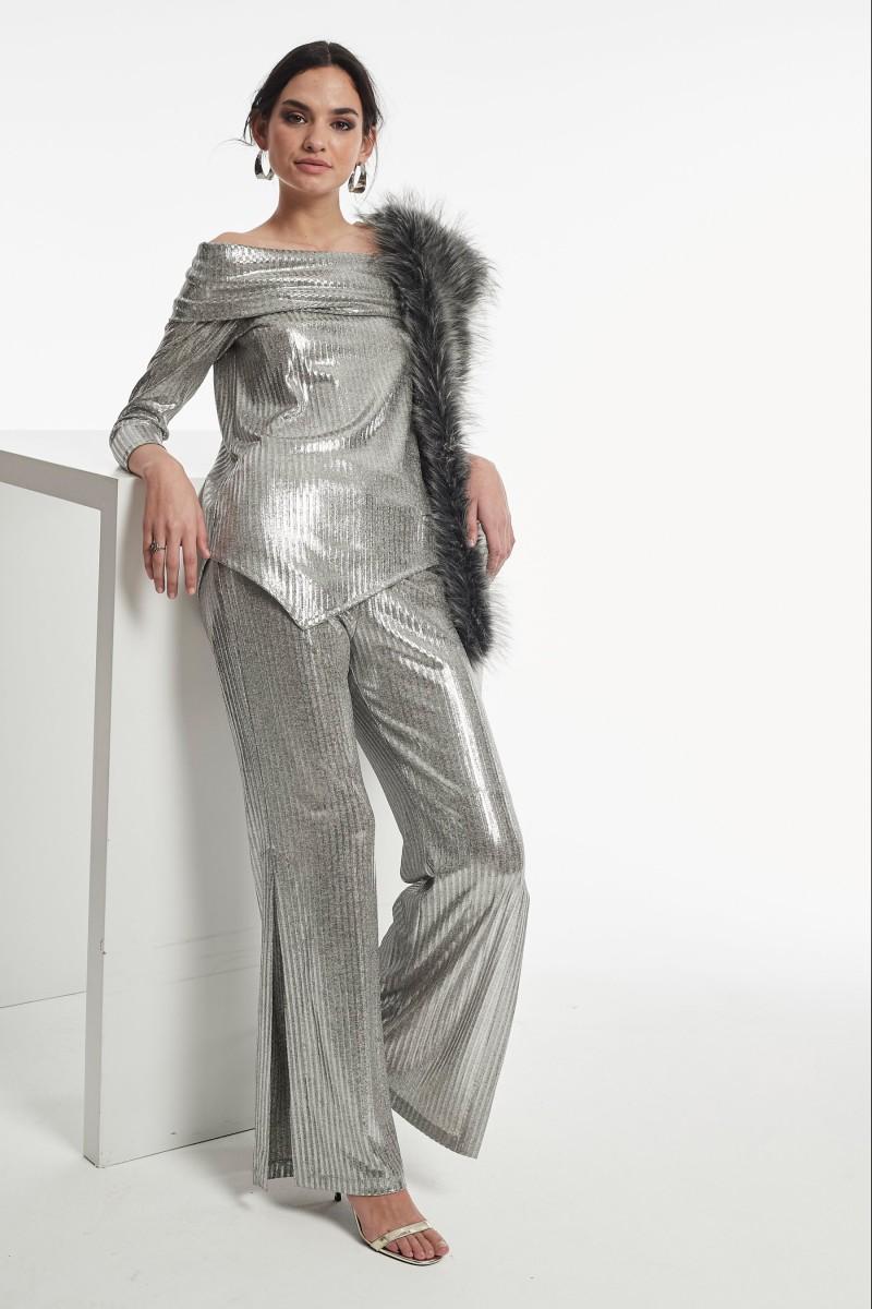 oky coky TOP PERLA PUNTO CANALÉ LAMINADO BRILLO Última moda