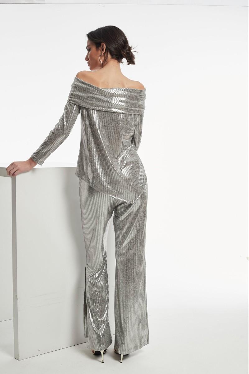 oky coky TOP PERLA PUNTO CANALÉ LAMINADO BRILLO Última moda