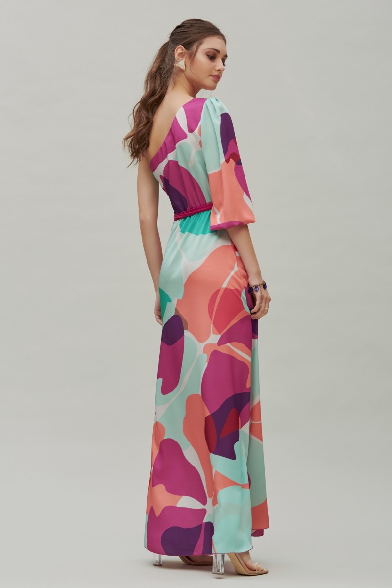 oky coky VESTIDO HOMBRO ASIMÉTRICO ESTAMPADO MULTICOLOR Ofertas especiales