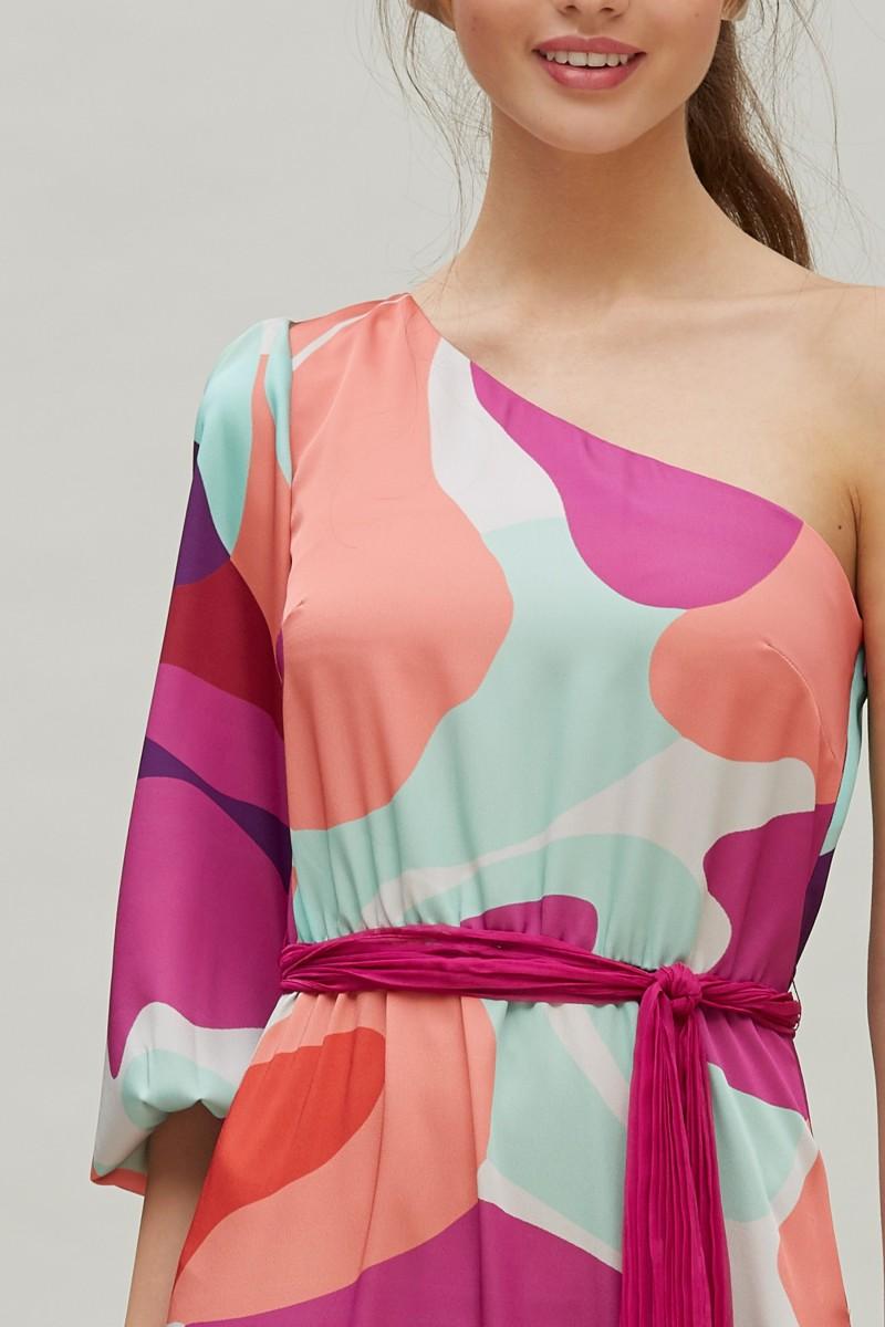 oky coky VESTIDO HOMBRO ASIMÉTRICO ESTAMPADO MULTICOLOR Ofertas especiales