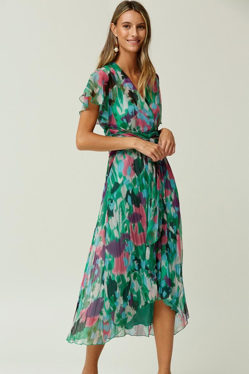 oky coky VESTIDO LAZO EN CINTURA GASA ESTAMPADA Rebajas de fin de temporada