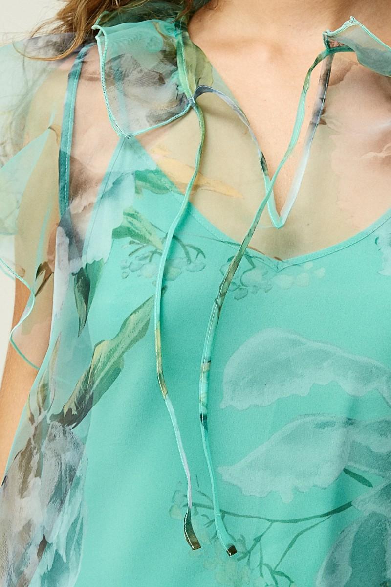 oky coky BLUSA LAZADA CUELLO ORGANZA ESTAMPADA Descuento