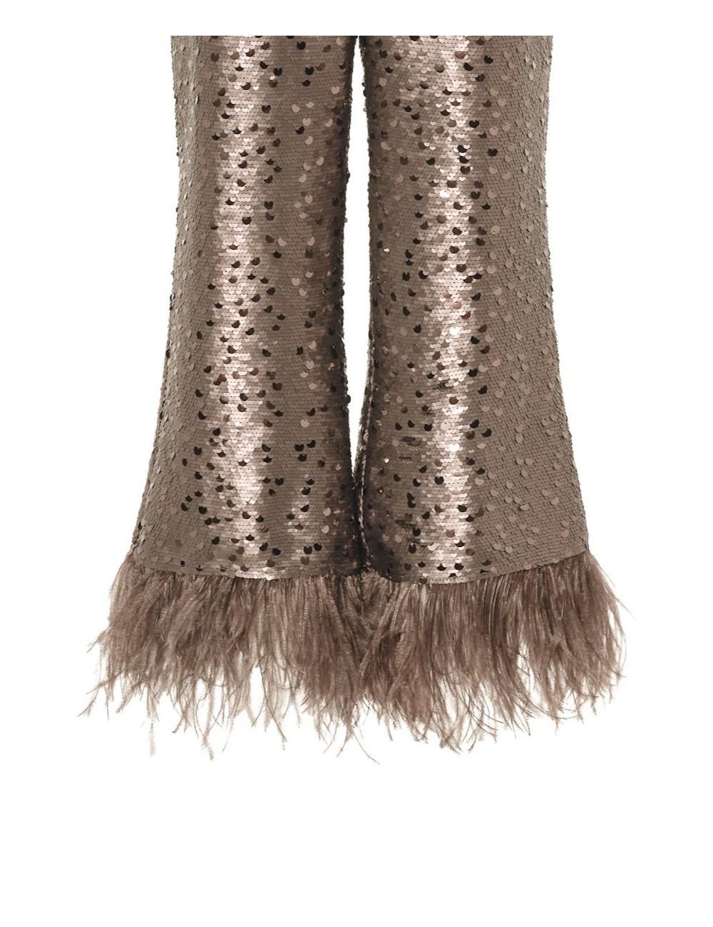 pertegaz Pantalón de paillettes con plumas champagne Rebajas de fin de temporada