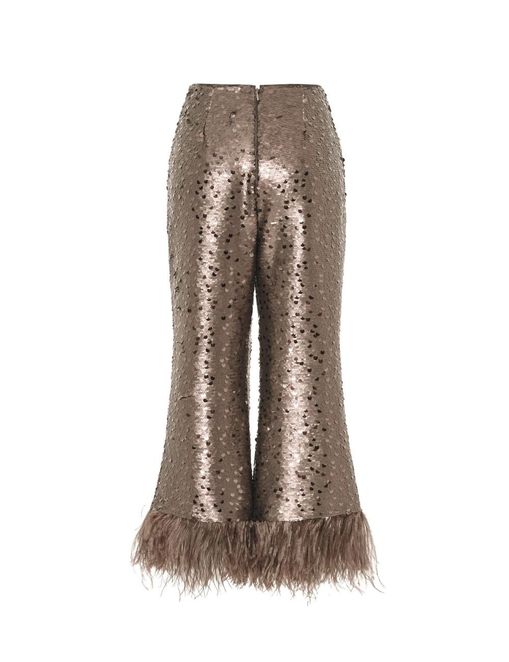 pertegaz Pantalón de paillettes con plumas champagne Rebajas de fin de temporada