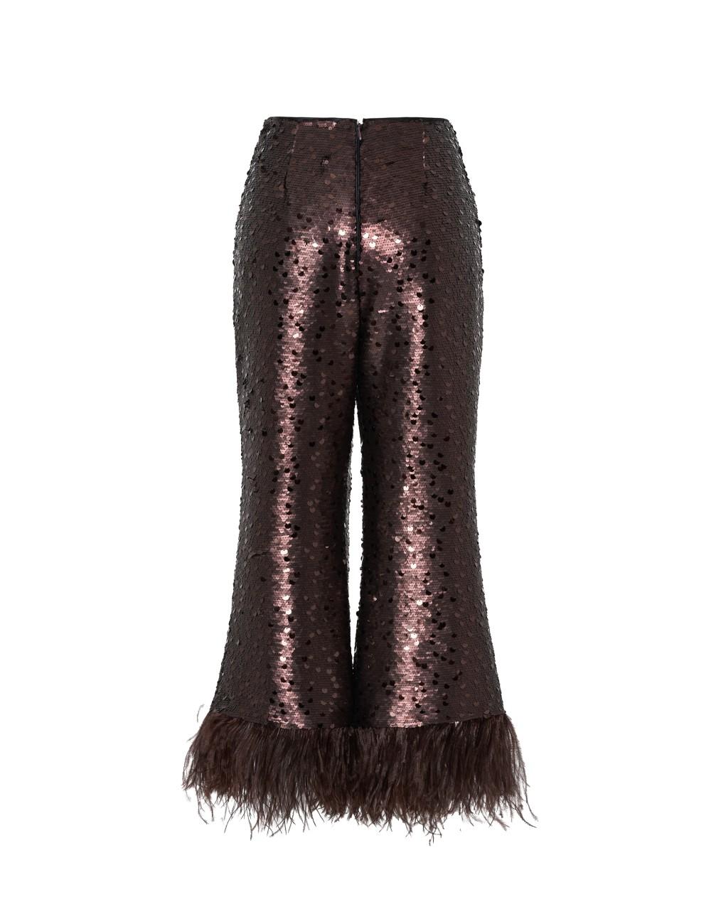 pertegaz Pantalón de paillettes con plumas marrón Precio ultrabajo