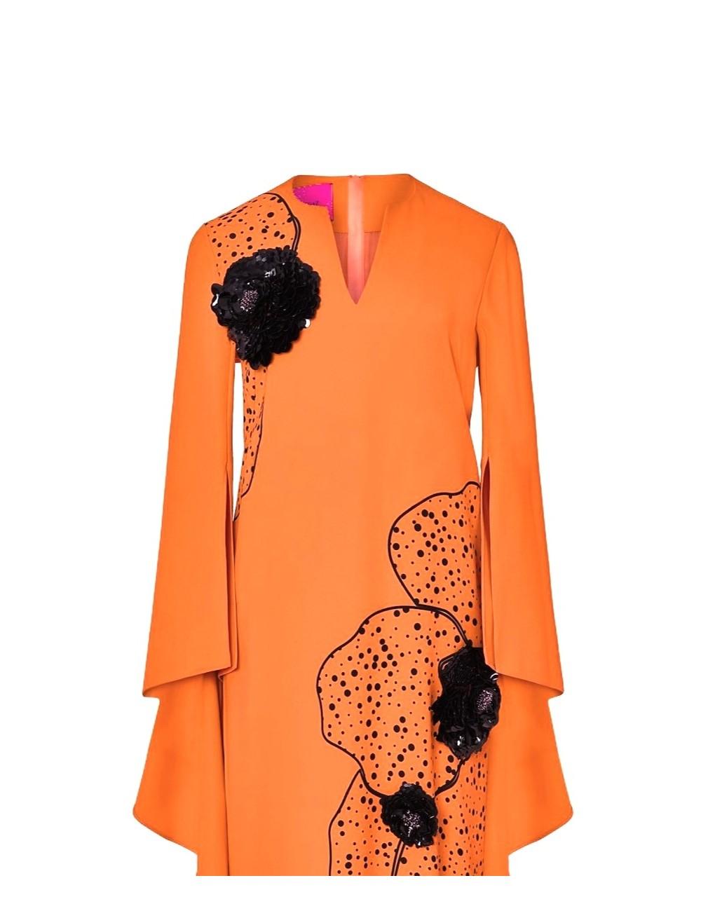 pertegaz Vestido volantes con print y bordado floral naranja Outlet