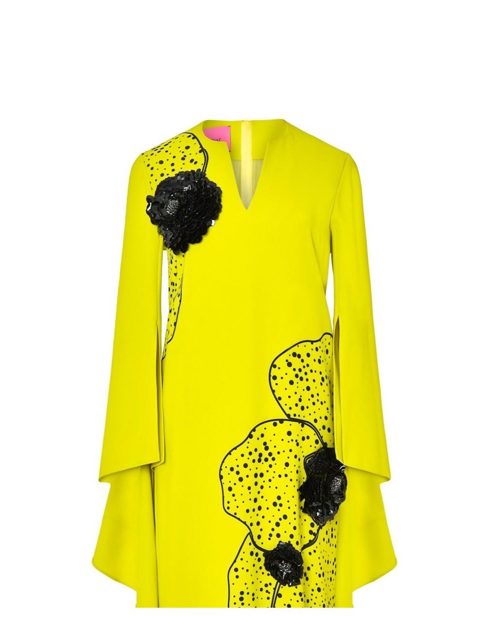 pertegaz Vestido volantes con print y bordado floral amarillo Rebajas