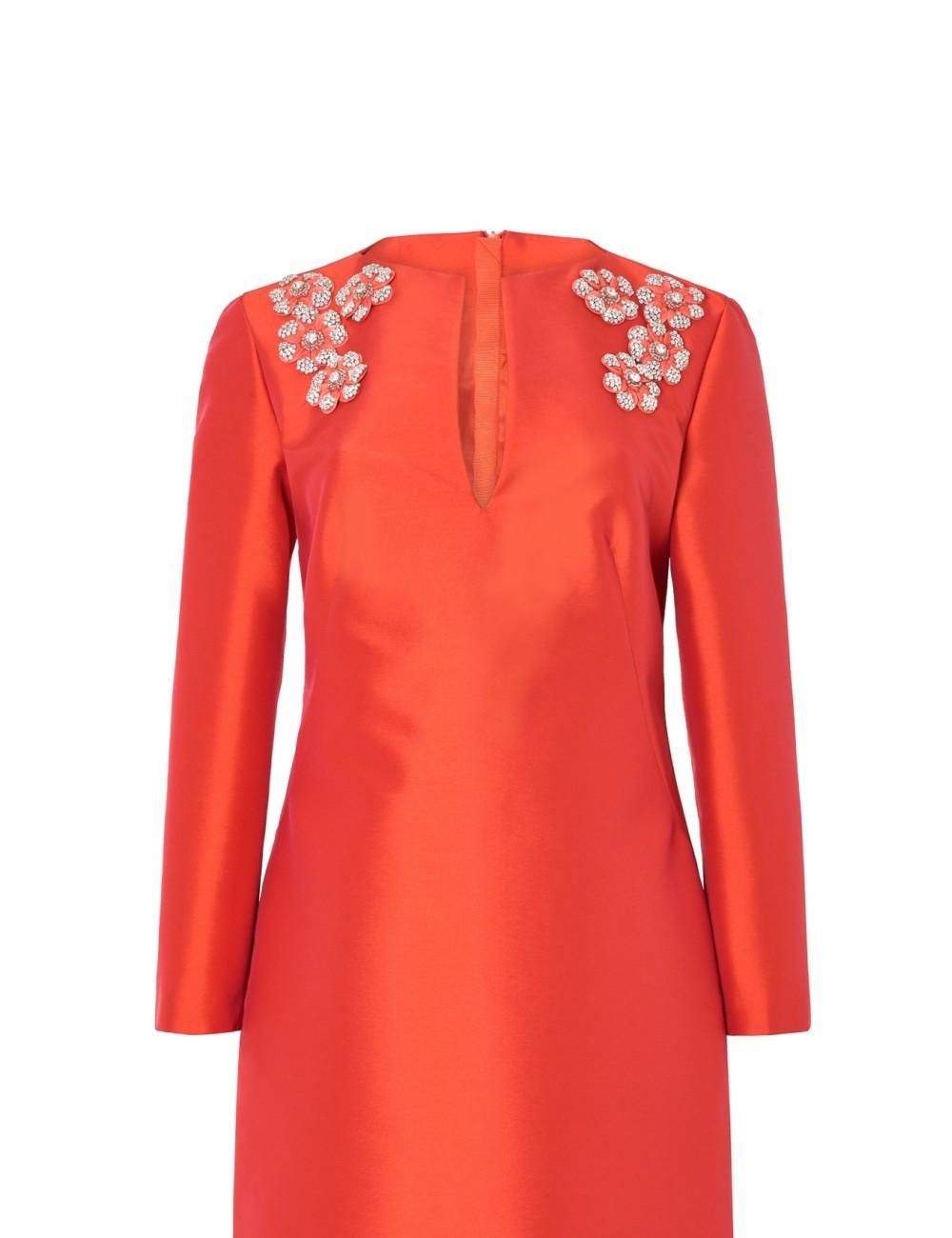 pertegaz Vestido de raso con flores bordadas corto rojo Rebajas baratas